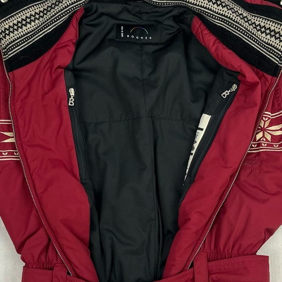 Vintage Bogner One-Piece Embroidered Ski Suit Fur Trimmed Hood Burgundy Sz 10 - Picture 11 of 16